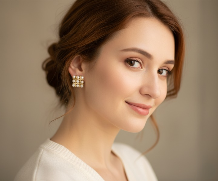 Pearl Square Korean Earrings