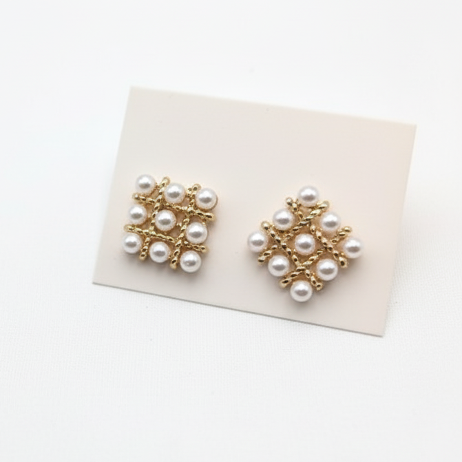Pearl Square Korean Earrings