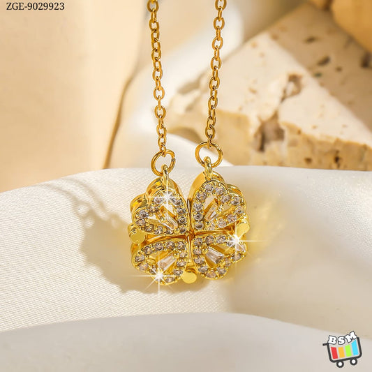 Korean Magnetic 4 Leaf Clover Pendant Necklace- Golden