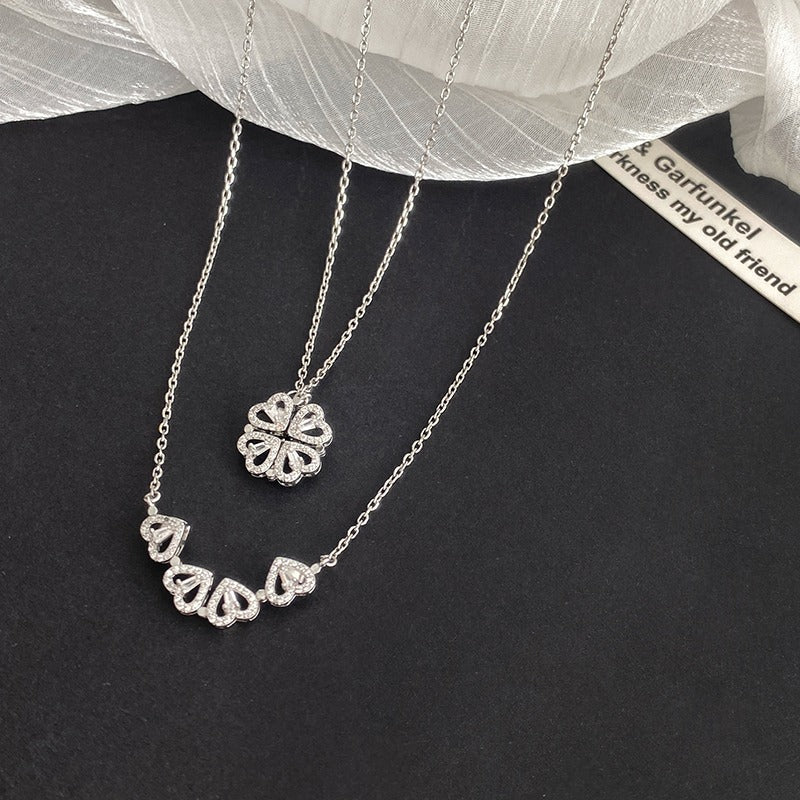 Korean Magnetic 4 Leaf Clover Pendant Necklace- Golden