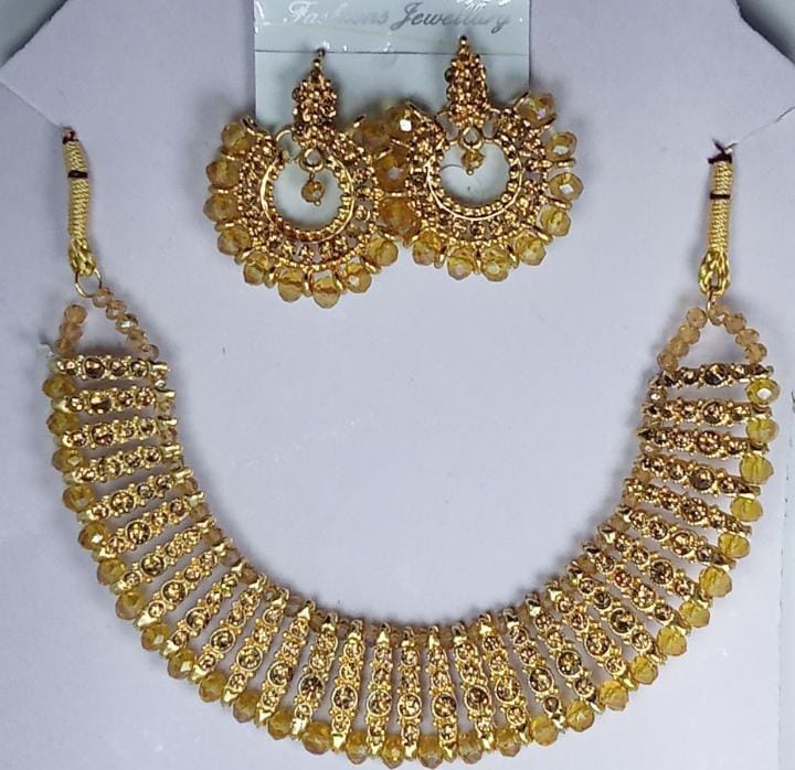 Colorful chowker neckless and crystal round earrings jewellery set for girls, womans - Black